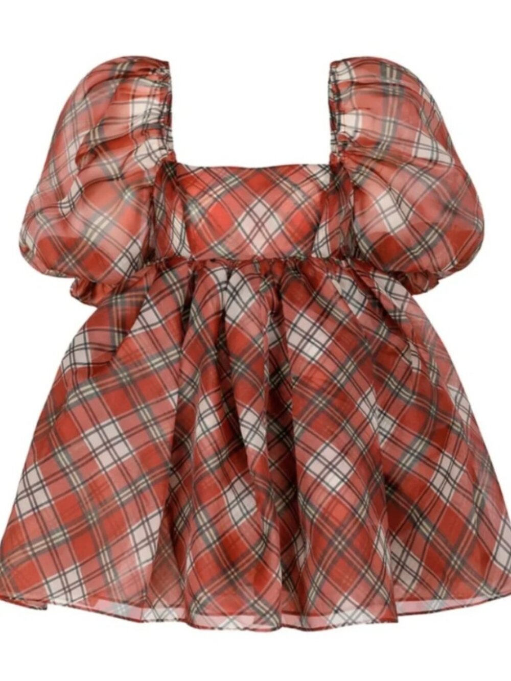 Selkie The Jane Eyre Puff Dress size L red tartan plaid